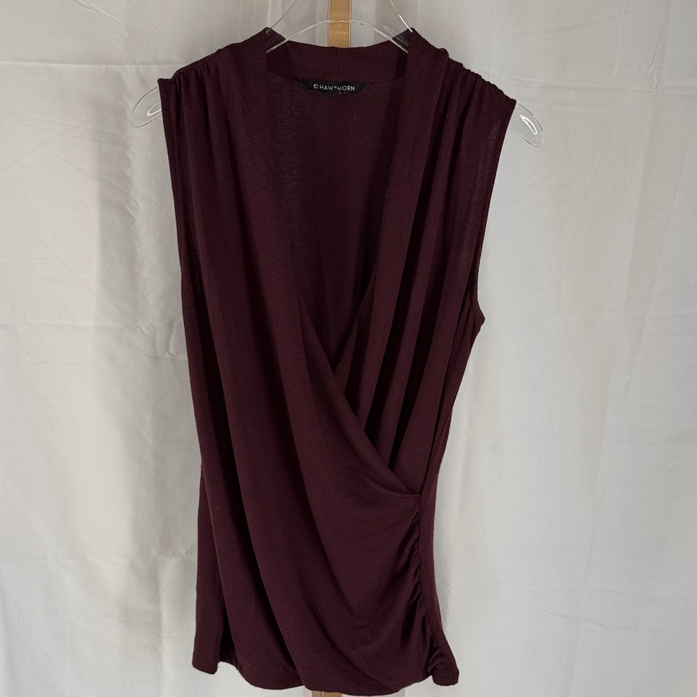 41 Hawthorn Benni Wrap Front Ruche Knit Tank Top Shirt - Wine Burgundy - Small - Picture 3 of 13